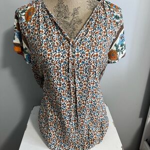 SHEIN Multicolor Floral V-Neck Blouse